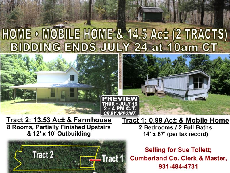 Home & Mobile Home in 2 Tracts : Sparta : Cumberland County : Tennessee