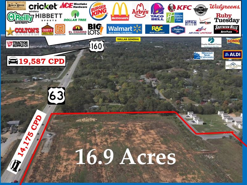 Commercial Land 950' Hwy Frontage : West Plains : Howell County : Missouri