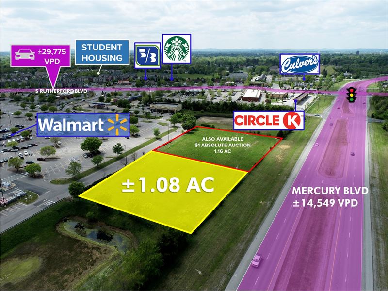 Absolute $1 Auction, 1.08 AC Land : Murfreesboro : Rutherford County : Tennessee