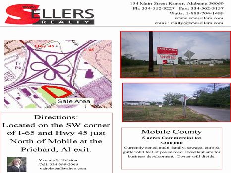 5 Ac at I-65 and Hwy 45 : Mobile : Mobile County : Alabama