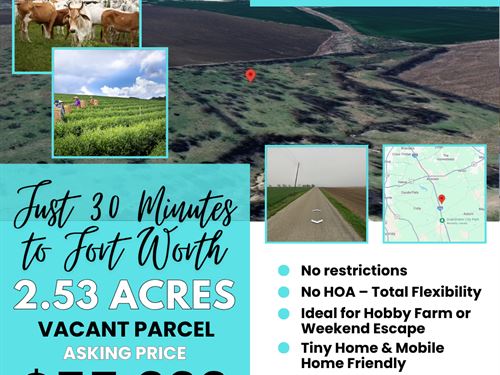 2.53 Acre Lot in Grandview, TX : Alvarado : Johnson County : Texas