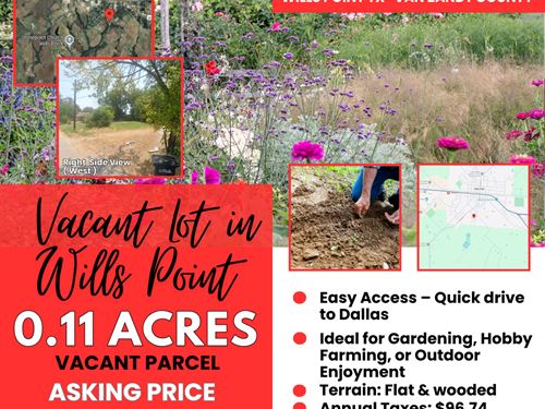 .11 Acre Wooded Lot : Wills Point : Van Zandt County : Texas